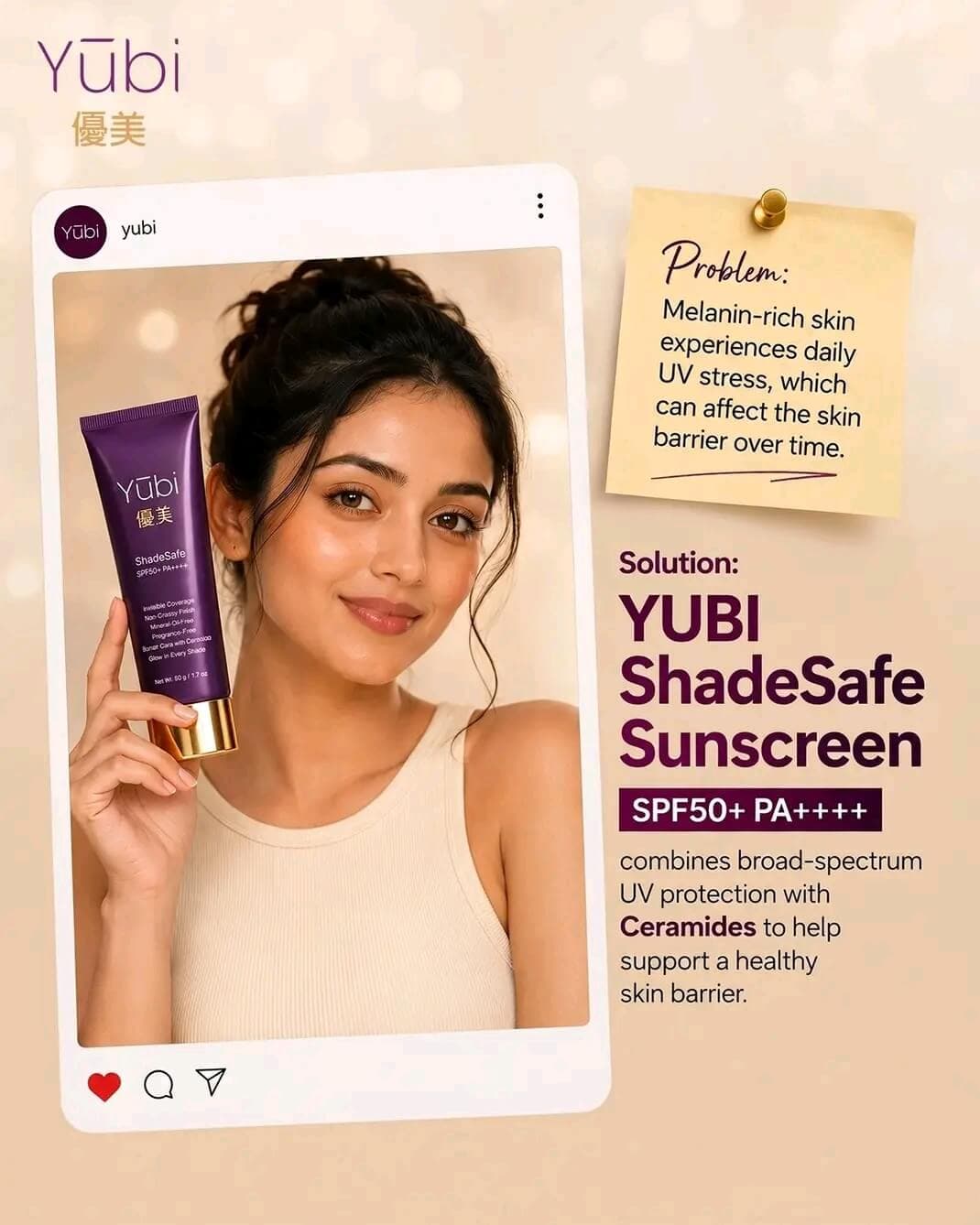Yubi Shadesafe sunscreen Spf50+ PA++++ 50g